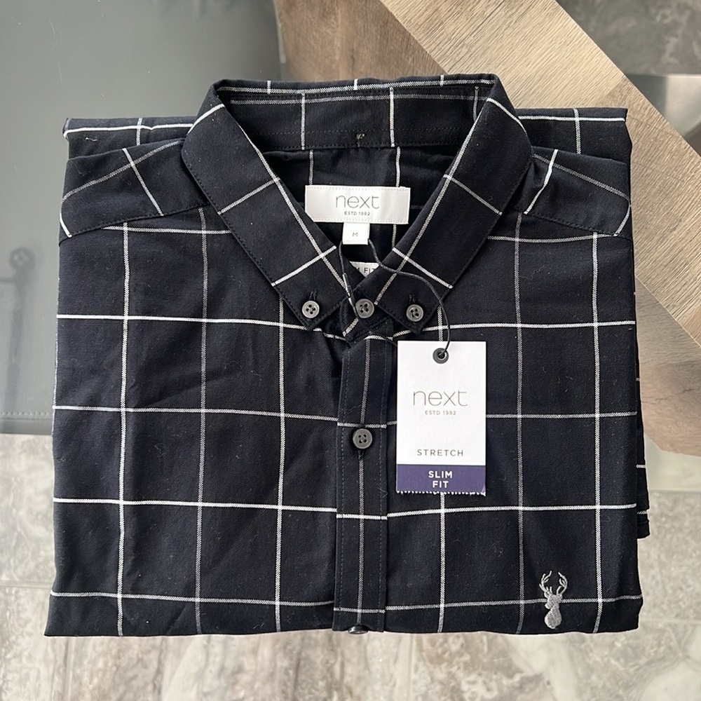 next Slim Fit Stretch Button Down Dress Shirt Black Size M New w/Tag Retail £32